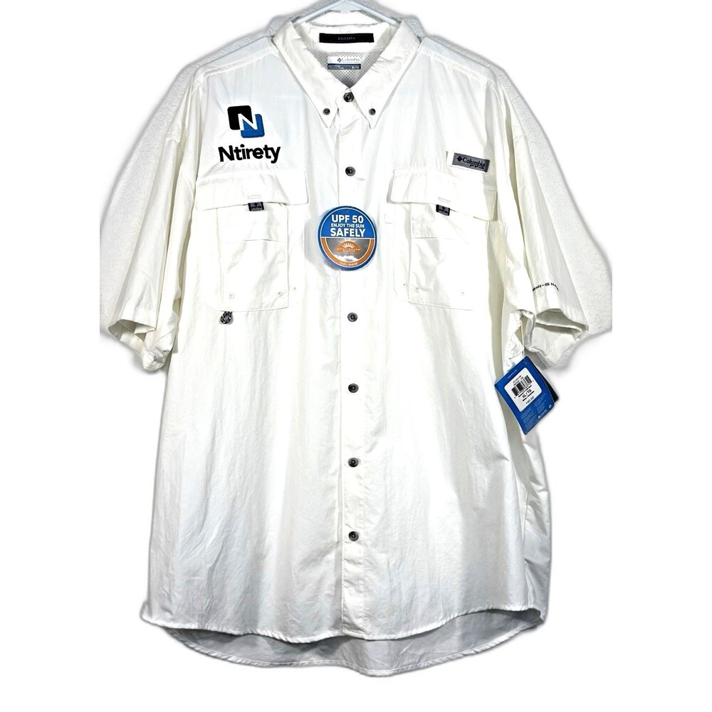 Columbia PFG Bahama II Shirt Mens XL White Fishing UPF50 Short Sleeve Logo NWT